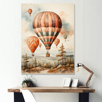 A Classic Art Study Of A Hot Air Balloon In Flight Wilderness - Hot Air Balloon Canvas Wall Art